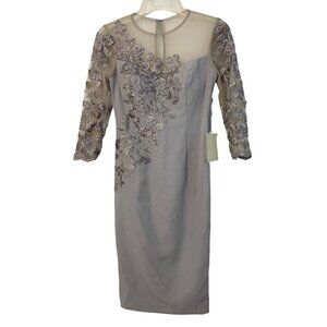 Lan Ting Mother Bride Sparkle Sheath Dress Size S/M Floral Bead Appliqué 7290